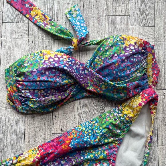 ABS Allen Schwartz bright colorful pattern twist bandeau style bikini size 6 - Picture 3 of 13